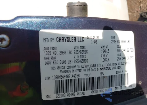 2008 Dodge Grand Caravan Sxt z USA, uszkodzony, nr VIN 1D8HN54P48B144158